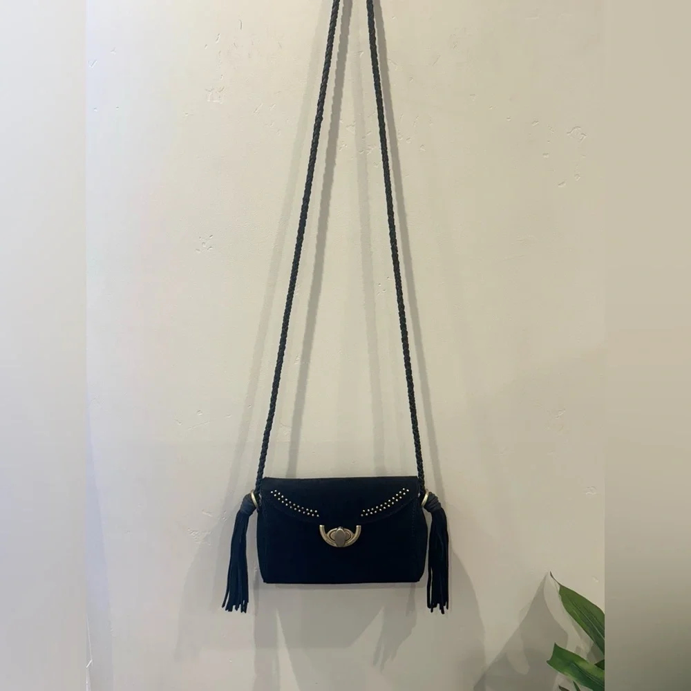 Nanette Lepore Collette Crossbody Black Suede W/Tassles Used Great condi…